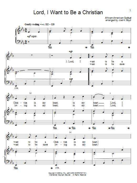 Download African-American Spiritual Lord, I Want To Be A Christian Sheet Music and learn how to play Piano, Vocal & Guitar (Right-Hand Melody) PDF digital score in minutes