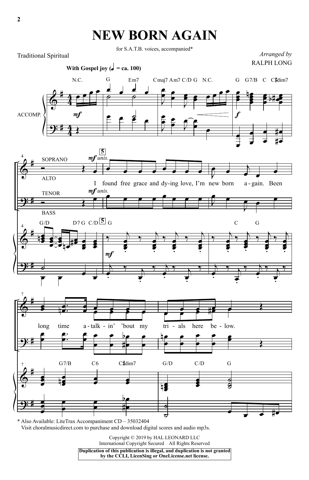 Download Traditional Spiritual New Born Again (arr. Ralph Long) Sheet Music and learn how to play SATB Choir PDF digital score in minutes