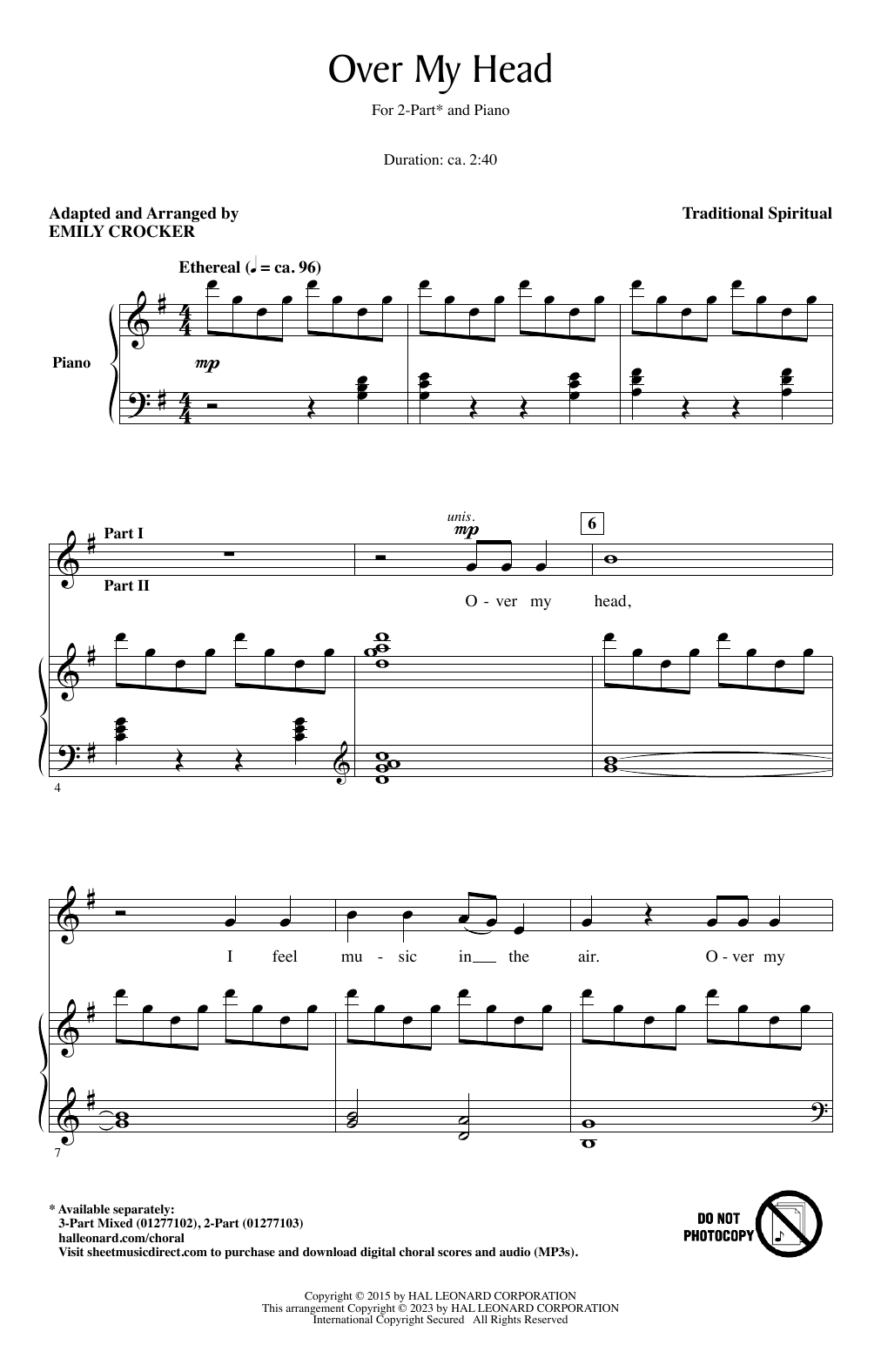 Download Traditional Spiritual Over My Head (arr. Emily Crocker) Sheet Music and learn how to play 2-Part Choir PDF digital score in minutes