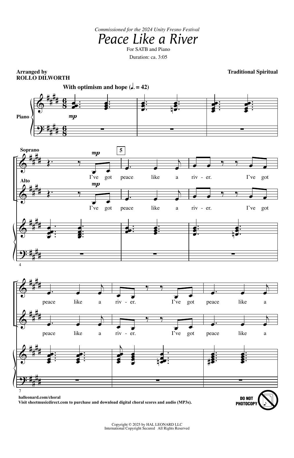 Download Traditional Spiritual Peace Like A River (arr. Rollo Dilworth) Sheet Music and learn how to play SATB Choir PDF digital score in minutes