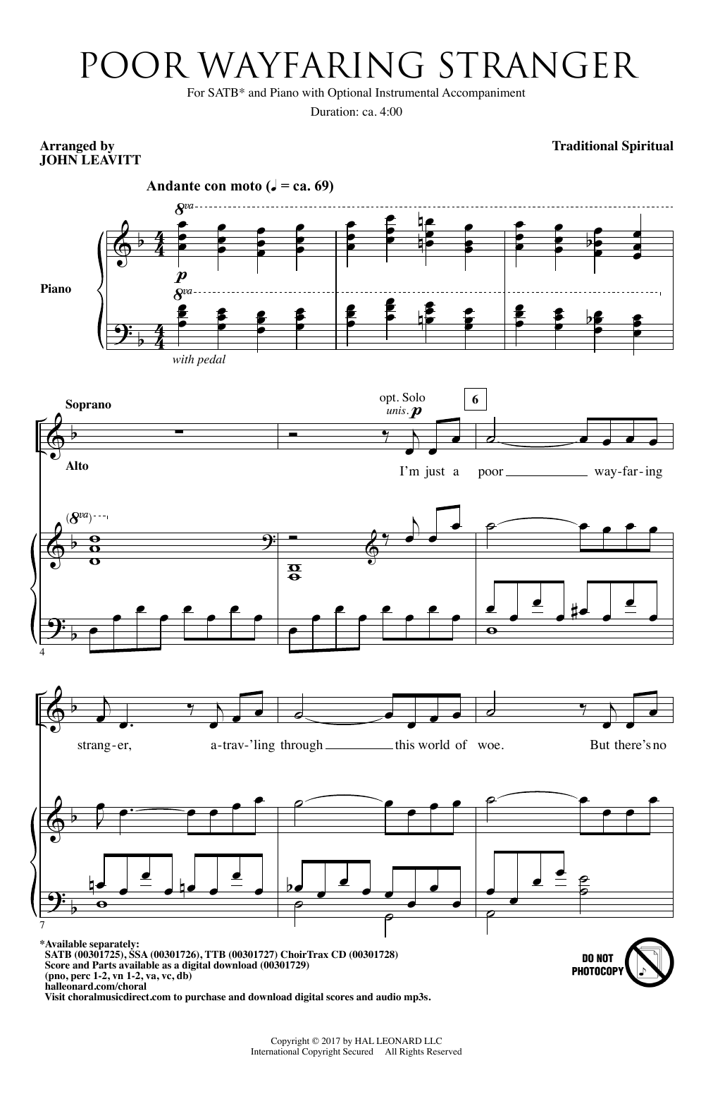 Download Traditional Spiritual Poor Wayfaring Stranger (arr. John Leavitt) Sheet Music and learn how to play SSA Choir PDF digital score in minutes