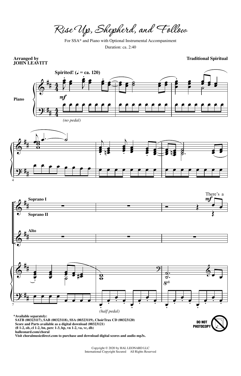 Download Traditional Spiritual Rise Up, Shepherd, And Follow (arr. John Leavitt) Sheet Music and learn how to play SSA Choir PDF digital score in minutes