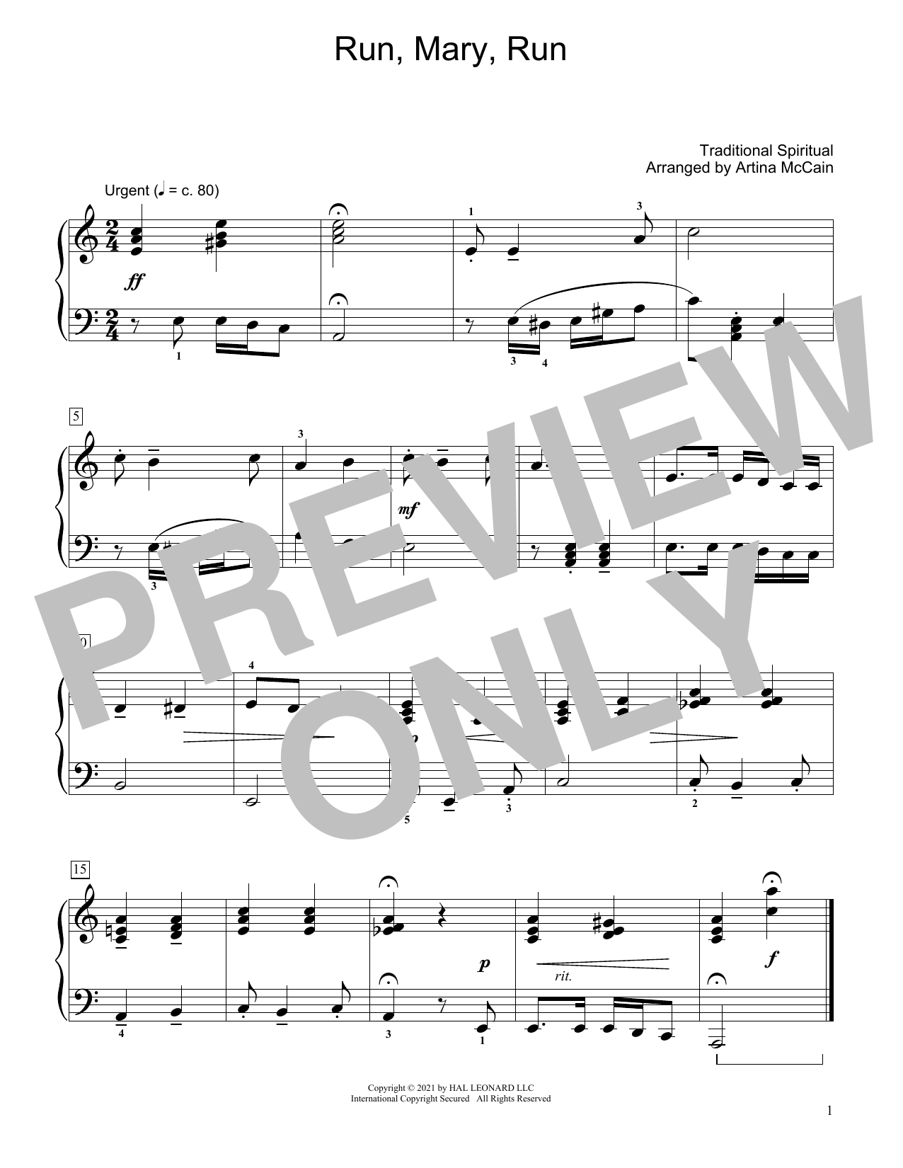 Download Traditional Spiritual Run, Mary, Run (arr. Artina McCain) Sheet Music and learn how to play Educational Piano PDF digital score in minutes