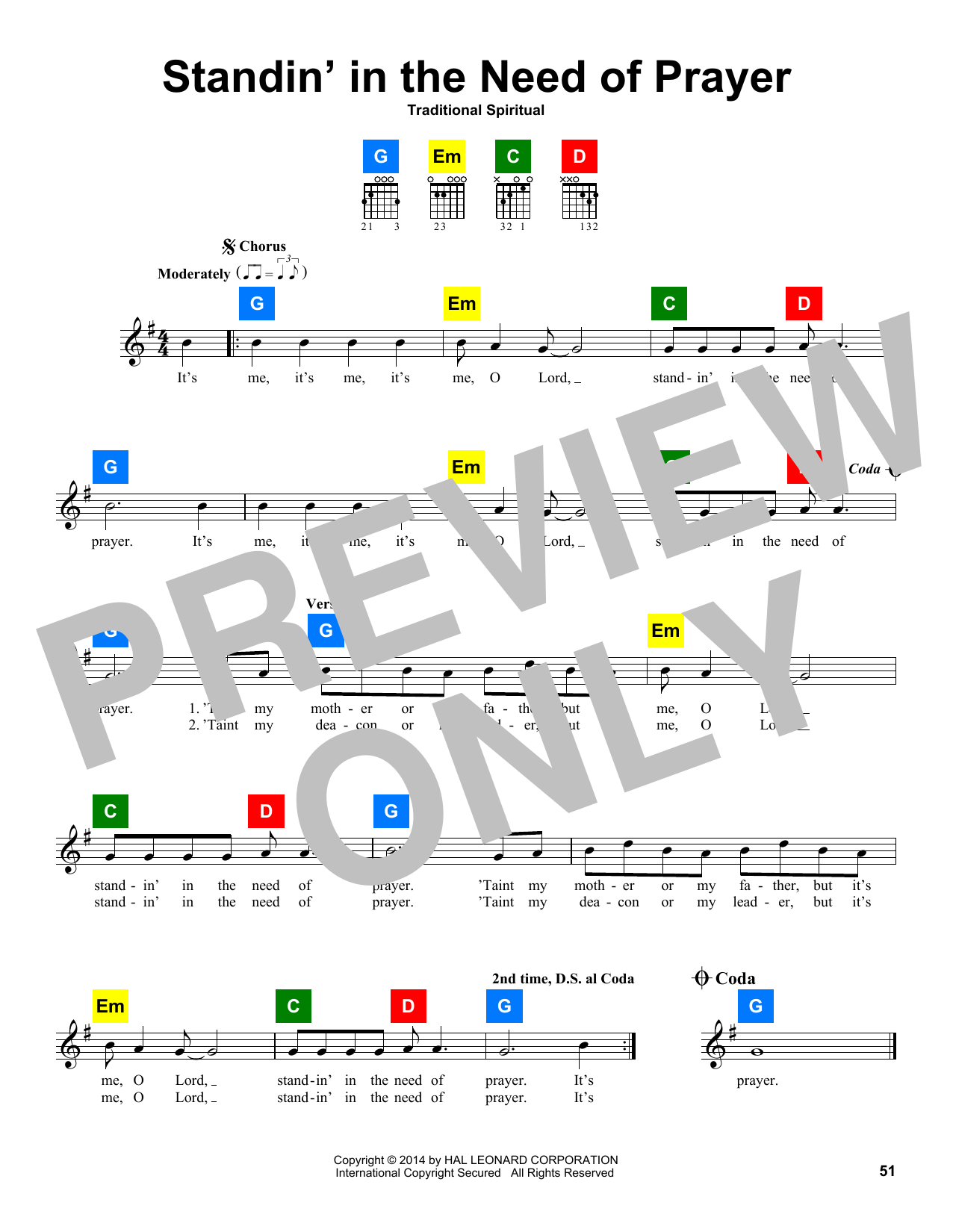 Download Traditional Spiritual Standin' In The Need Of Prayer Sheet Music and learn how to play CHDBDY PDF digital score in minutes
