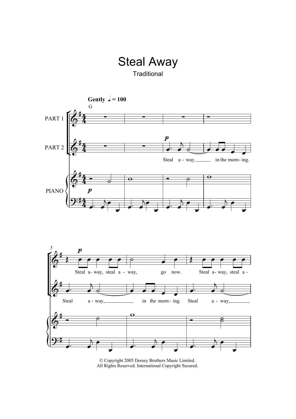 Download Traditional Spiritual Steal Away Sheet Music and learn how to play 2-Part Choir PDF digital score in minutes