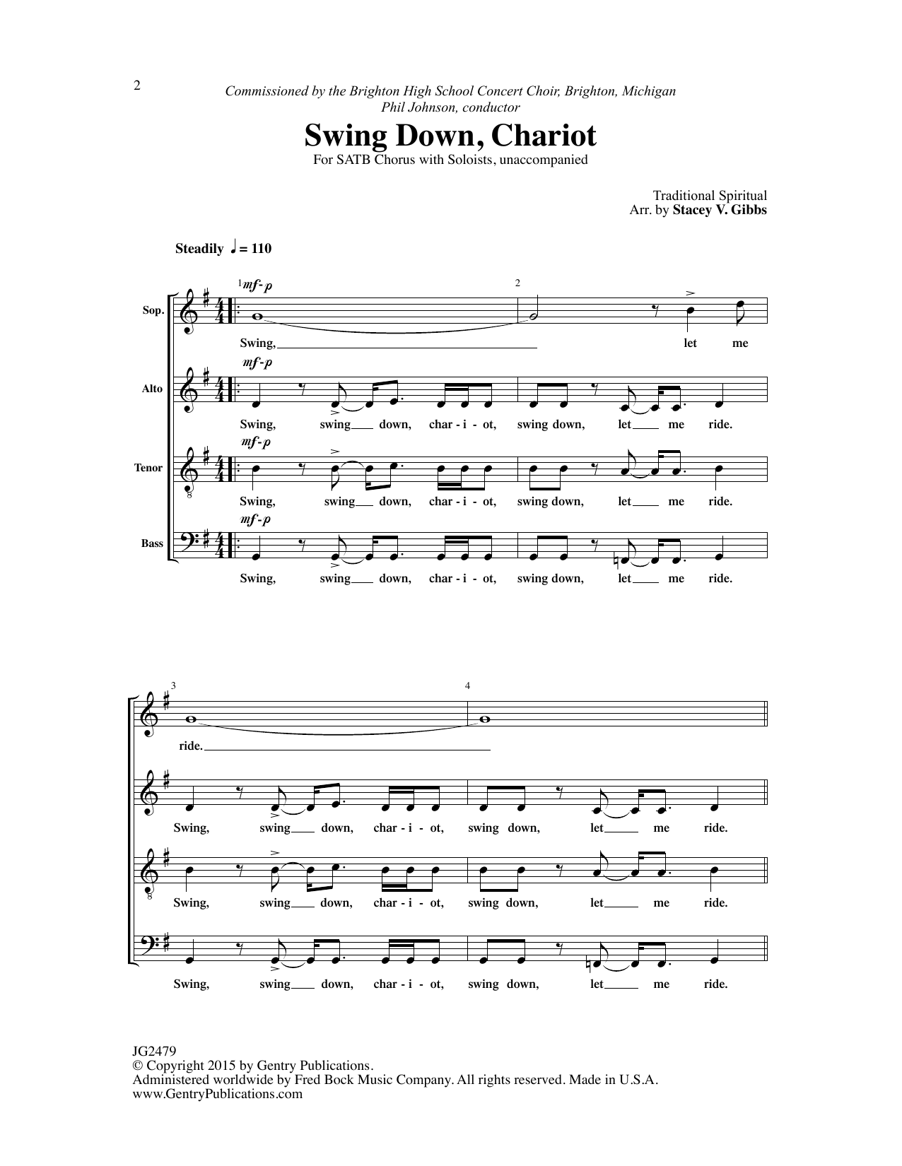 Download Traditional Spiritual Swing Down, Chariot (arr. Stacey V. Gibbs) Sheet Music and learn how to play SATB Choir PDF digital score in minutes