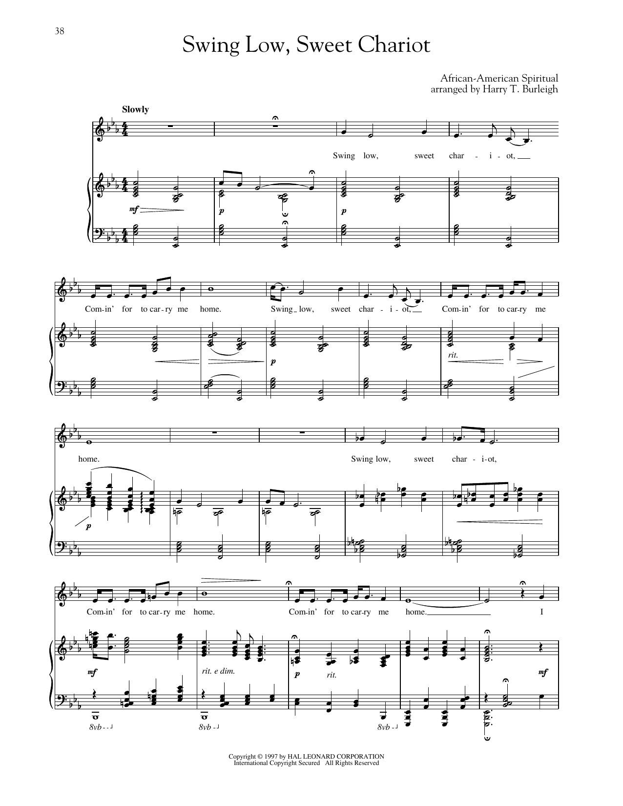 Download Traditional Spiritual Swing Low, Sweet Chariot (arr. Richard Walters) (High Voice) Sheet Music and learn how to play Piano & Vocal PDF digital score in minutes