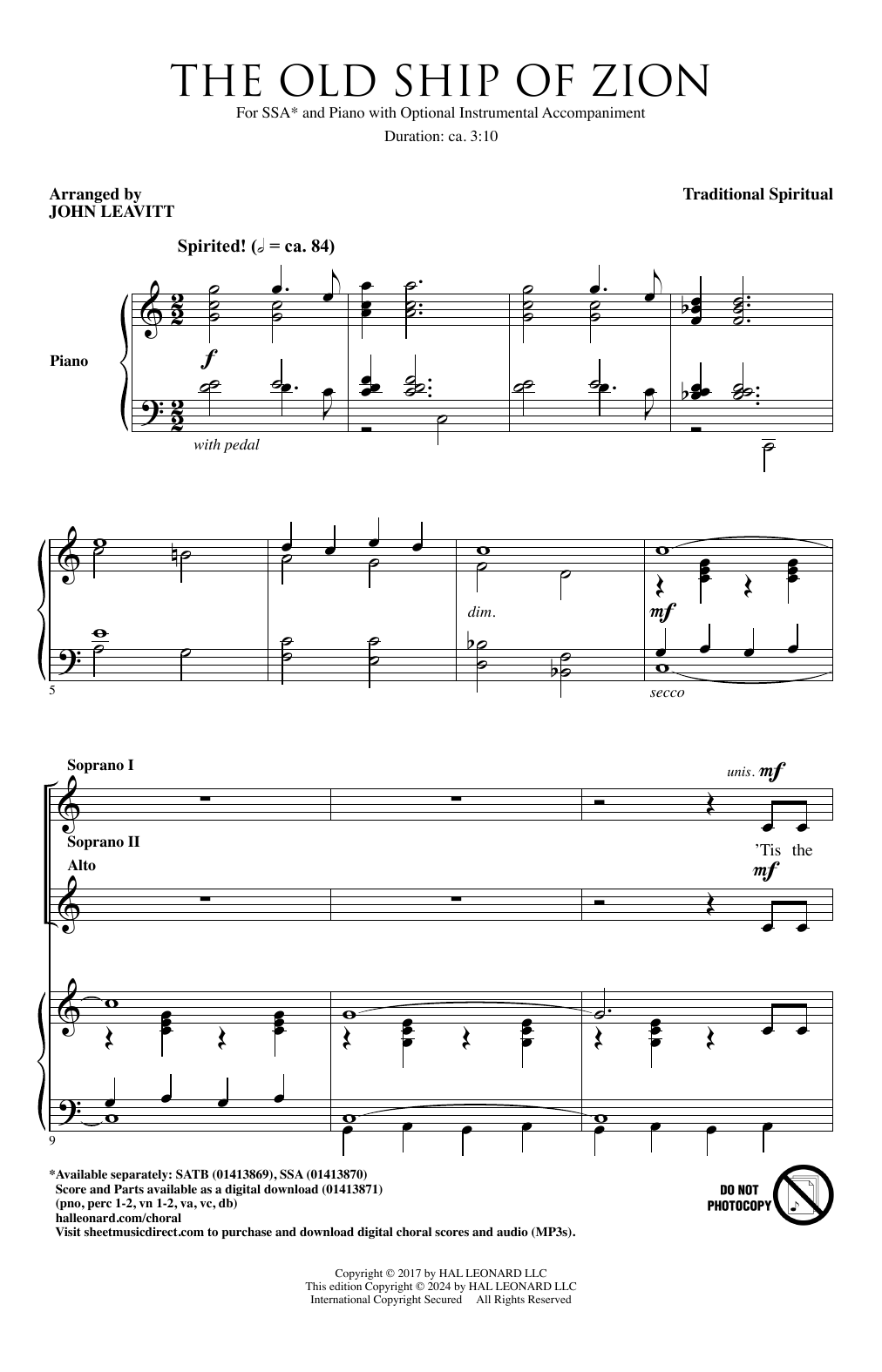 Download Traditional Spiritual The Old Ship Of Zion (arr. John Leavitt) Sheet Music and learn how to play SSA Choir PDF digital score in minutes