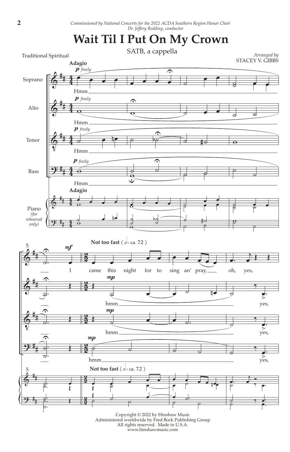 Download Traditional Spiritual Wait Til I Put On My Crown (arr. Stacey V. Gibbs) Sheet Music and learn how to play SATB Choir PDF digital score in minutes