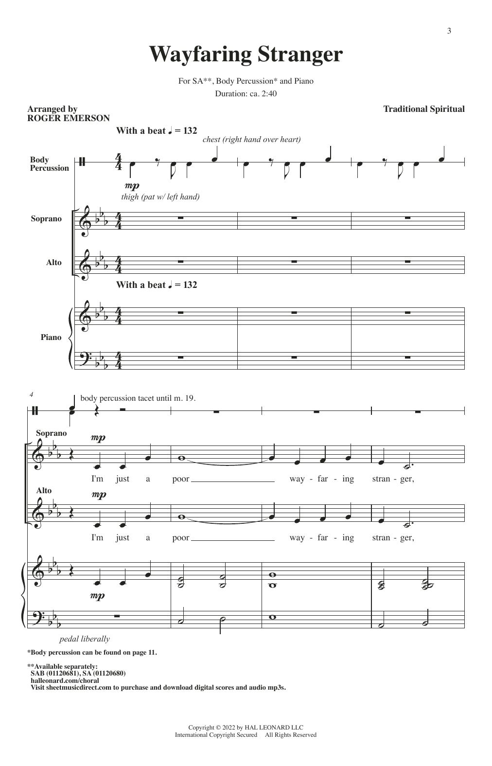 Download Traditional Spiritual Wayfaring Stranger (arr. Roger Emerson) Sheet Music and learn how to play Choir PDF digital score in minutes