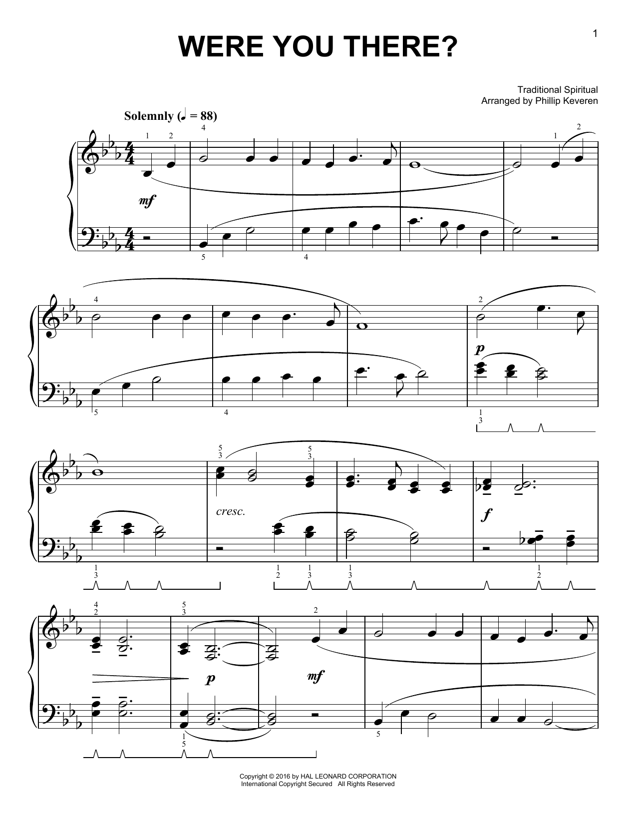 Download African-American Spiritual Were You There? Sheet Music and learn how to play Easy Piano PDF digital score in minutes