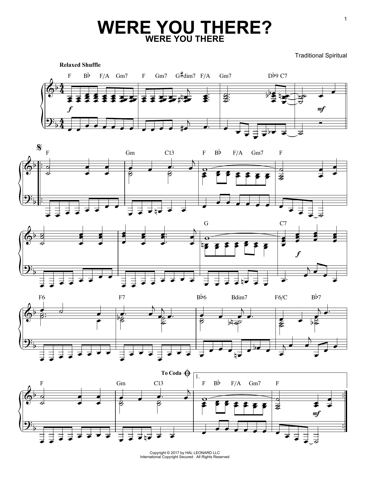 Download Traditional Spiritual Were You There? Sheet Music and learn how to play Piano PDF digital score in minutes