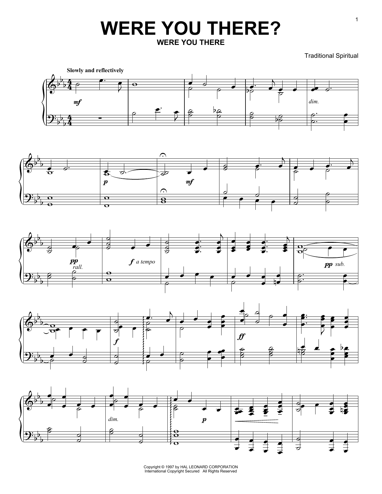 Download Traditional Spiritual Were You There? Sheet Music and learn how to play Easy Piano PDF digital score in minutes