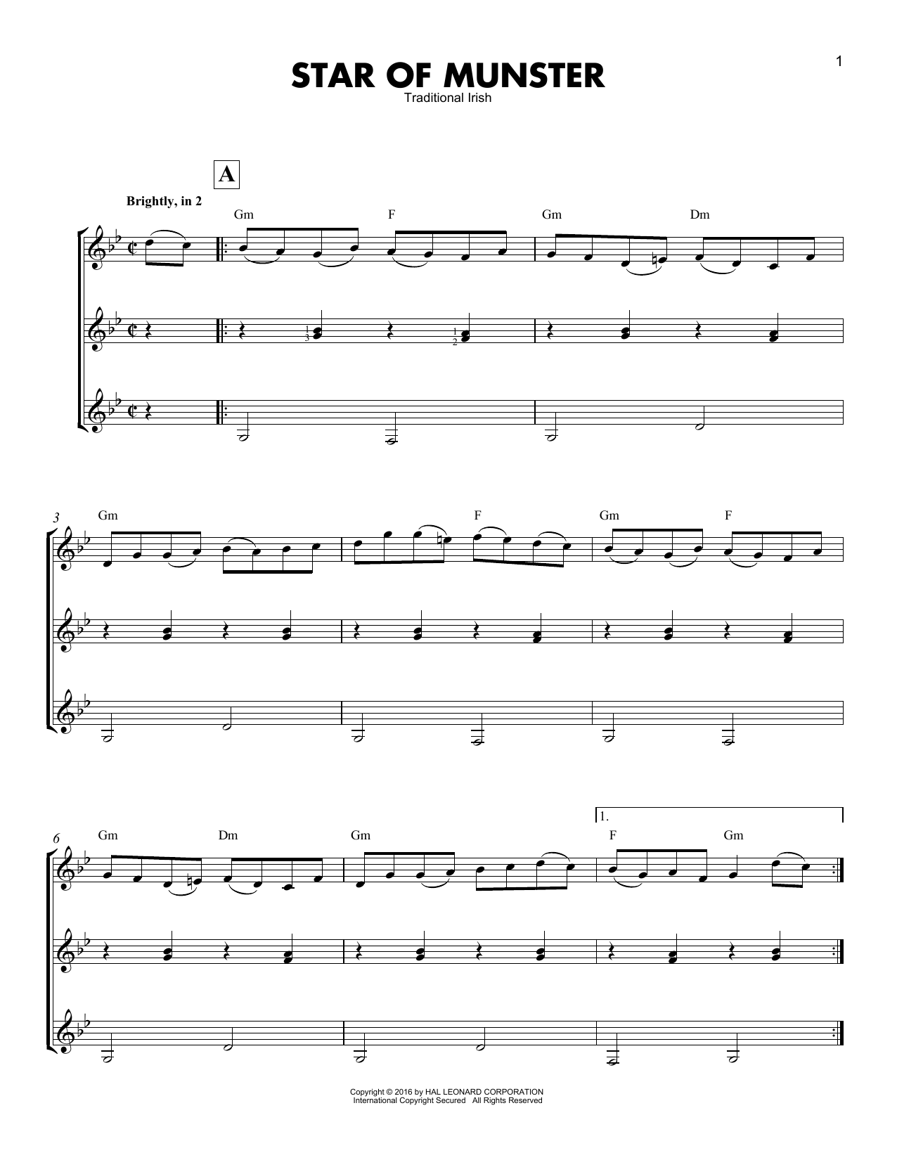Download Traditional Star Of Munster Sheet Music and learn how to play GTRENS PDF digital score in minutes