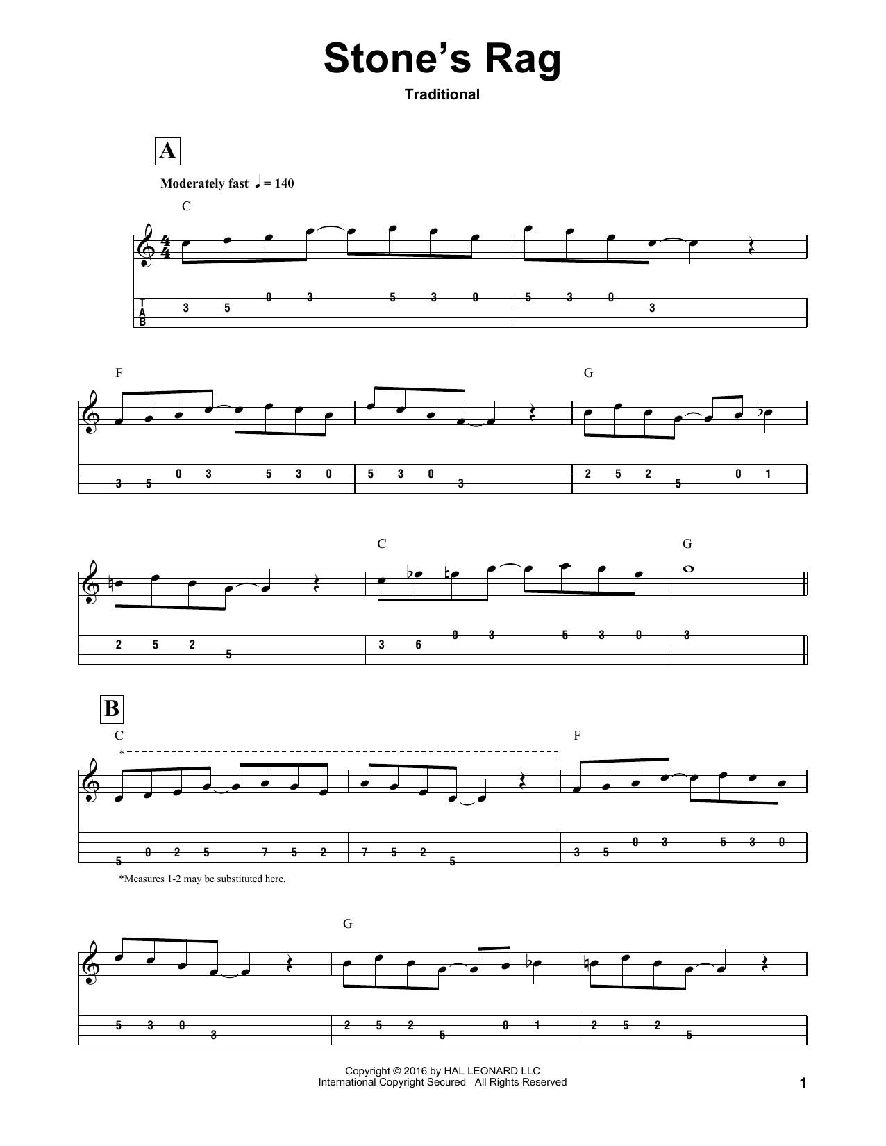 Download Traditional Stone's Rag Sheet Music and learn how to play Mandolin Tab PDF digital score in minutes