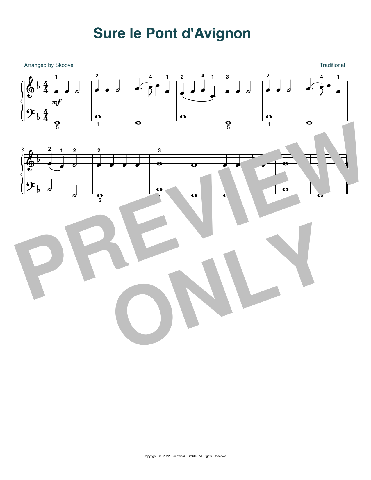 Download Traditional Sure le Pont d'Avignon (arr. Skoove) Sheet Music and learn how to play Beginner Piano (Abridged) PDF digital score in minutes