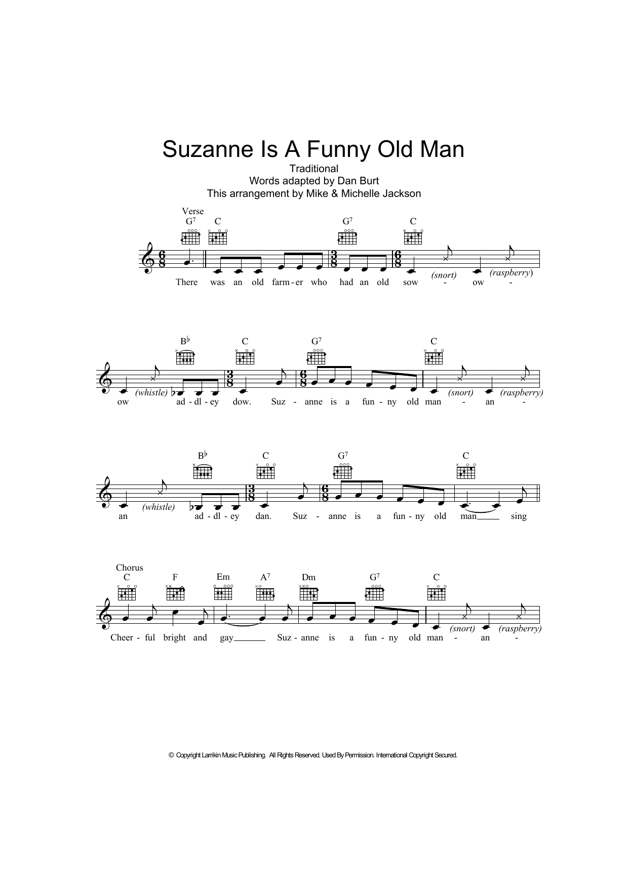 Download Traditional Suzanne Is A Funny Old Man Sheet Music and learn how to play Melody Line, Lyrics & Chords PDF digital score in minutes