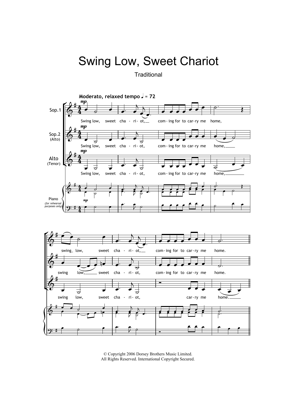 Download Traditional Swing Low, Sweet Chariot Sheet Music and learn how to play SSA PDF digital score in minutes