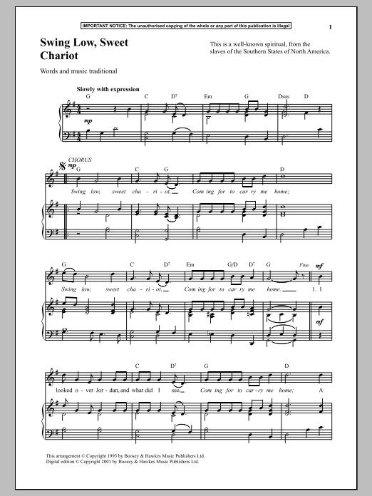 Download African-American Spiritual Swing Low, Sweet Chariot Sheet Music and learn how to play Alto Saxophone PDF digital score in minutes