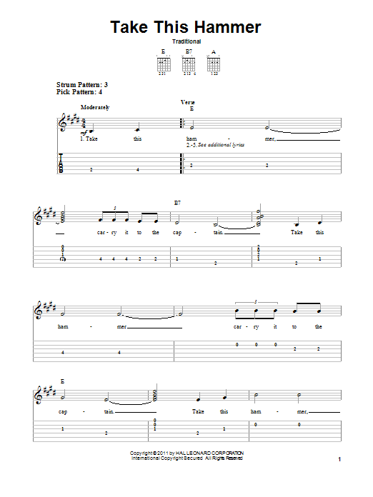 Download Traditional Take This Hammer Sheet Music and learn how to play Easy Guitar Tab PDF digital score in minutes