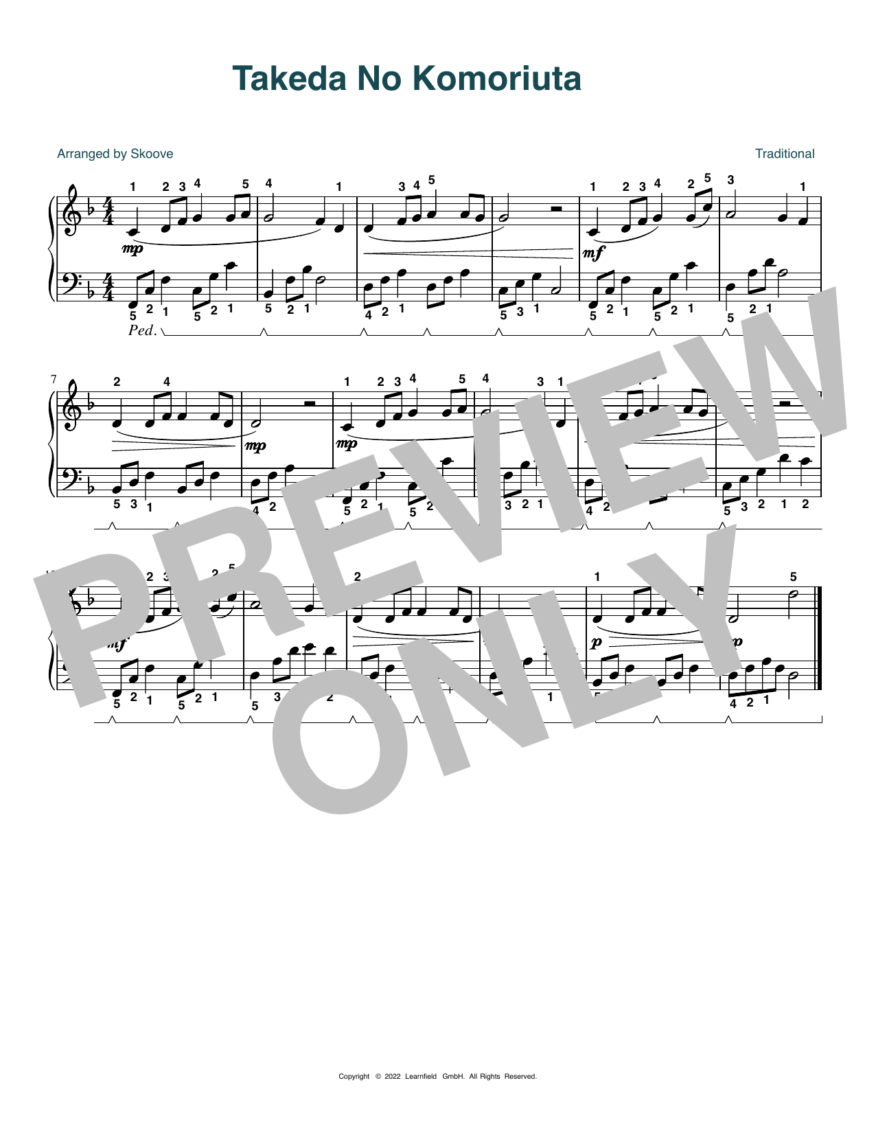 Download Traditional Takeda No Komoriuta (arr. Skoove) Sheet Music and learn how to play Easy Piano PDF digital score in minutes