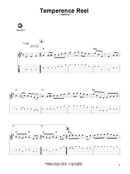 Download Traditional Temperence Reel Sheet Music and learn how to play Guitar Tab PDF digital score in minutes