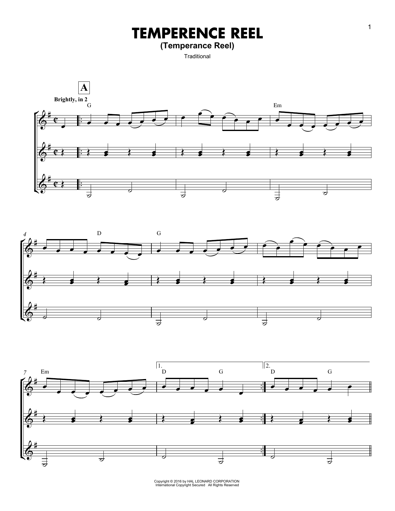 Download Traditional Temperence Reel (Temperance Reel) Sheet Music and learn how to play Banjo PDF digital score in minutes