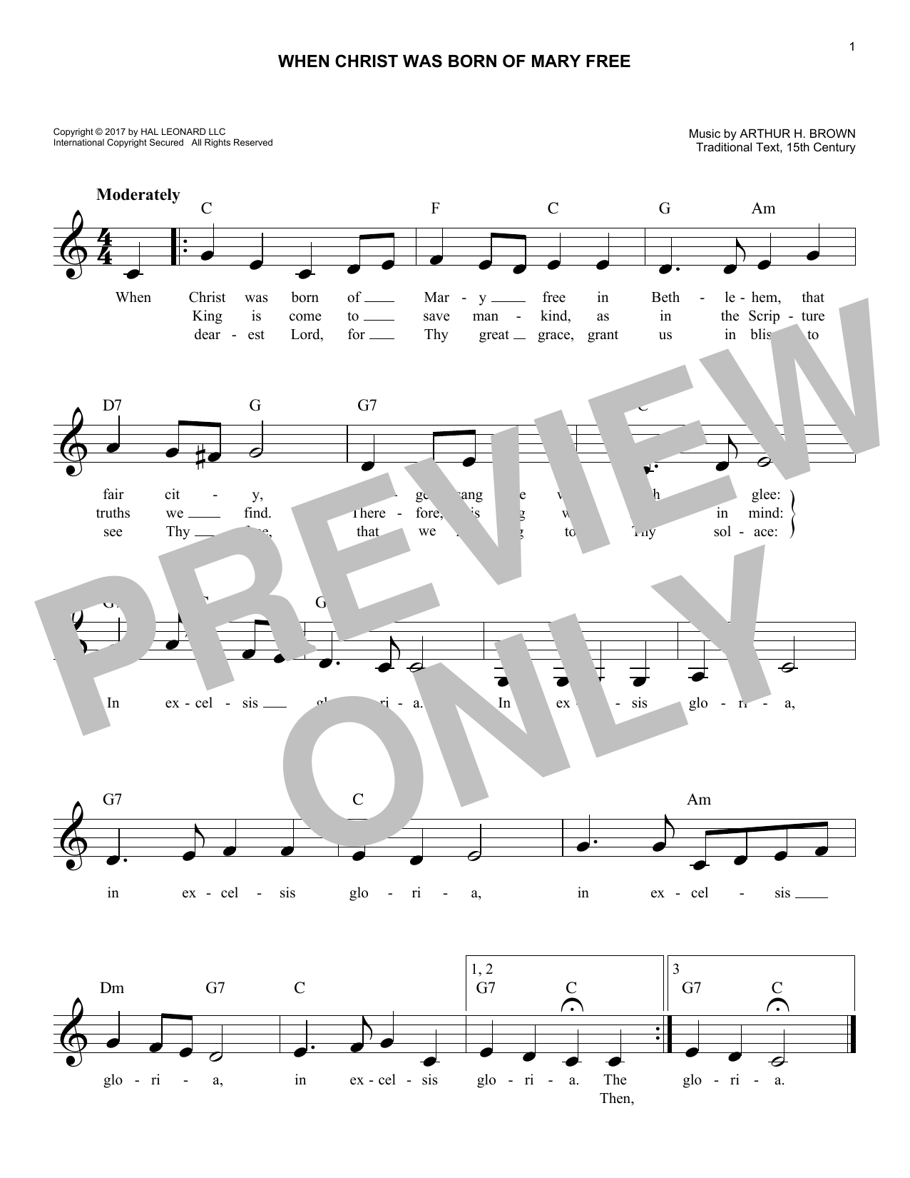 Download Arthur H. Brown When Christ Was Born Of Mary Free Sheet Music and learn how to play Ukulele PDF digital score in minutes