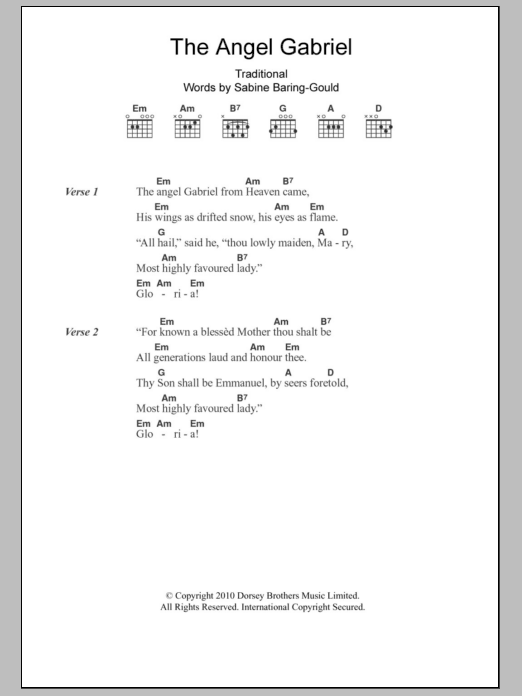 Download Christmas Carol The Angel Gabriel Sheet Music and learn how to play Lyrics & Chords PDF digital score in minutes