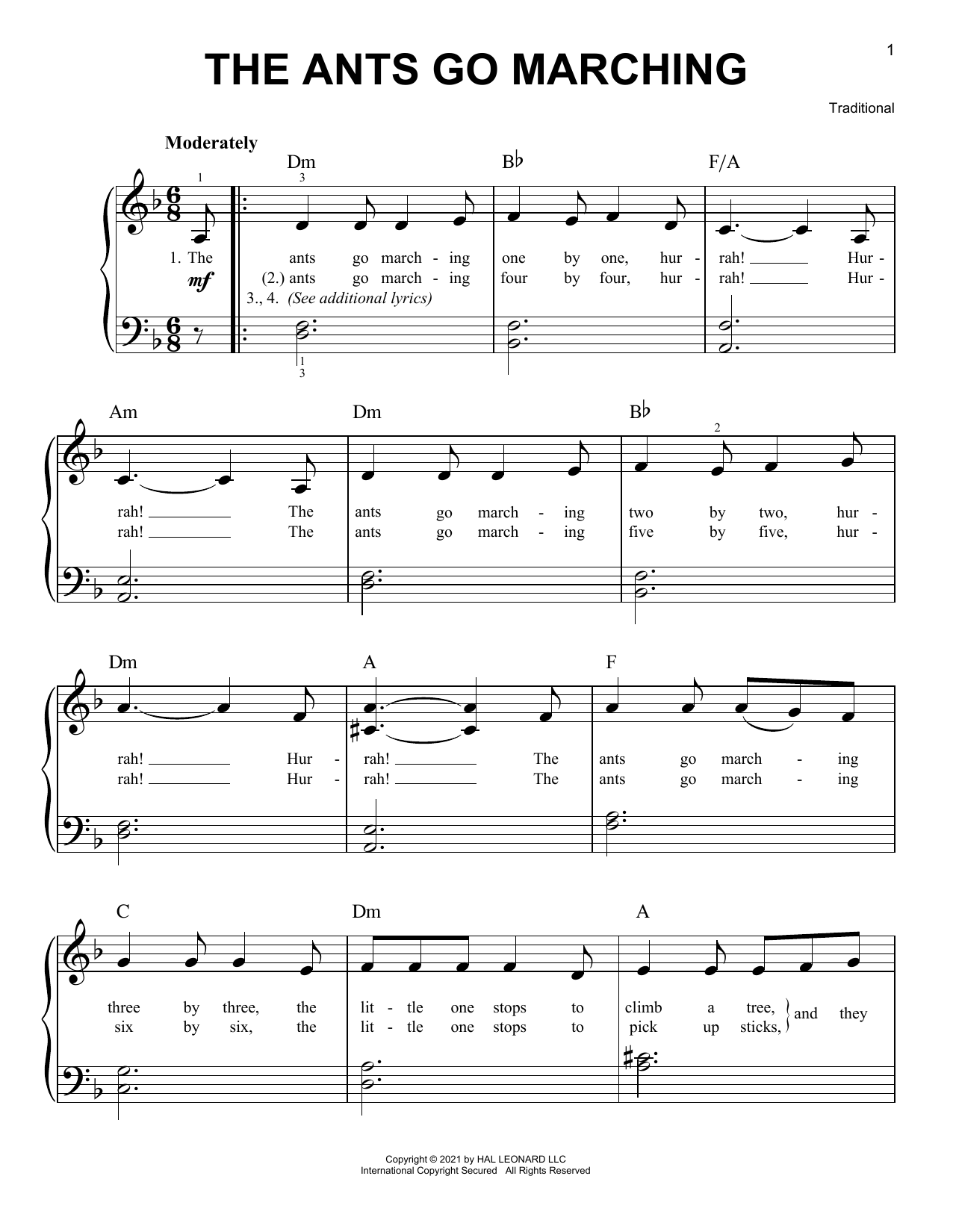 Download Traditional The Ants Go Marching Sheet Music and learn how to play 5-Finger Piano PDF digital score in minutes