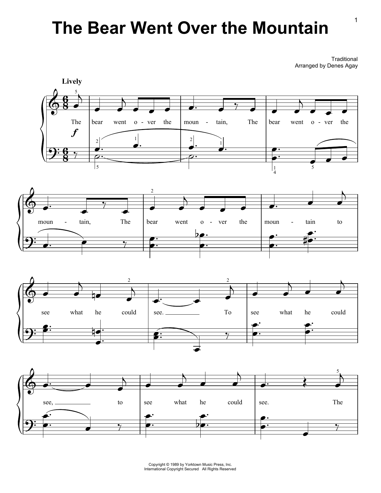 Download Traditional The Bear Went Over The Mountain (arr. Denes Agay) Sheet Music and learn how to play Easy Piano PDF digital score in minutes