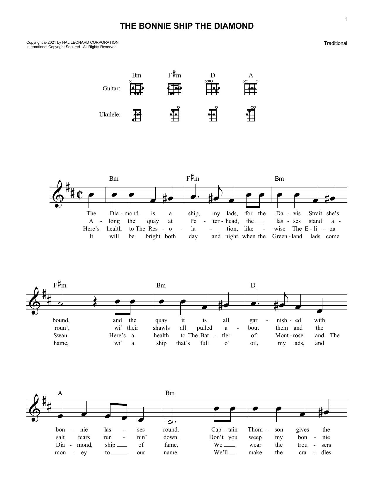 Download Traditional The Bonnie Ship The Diamond Sheet Music and learn how to play Lead Sheet / Fake Book PDF digital score in minutes