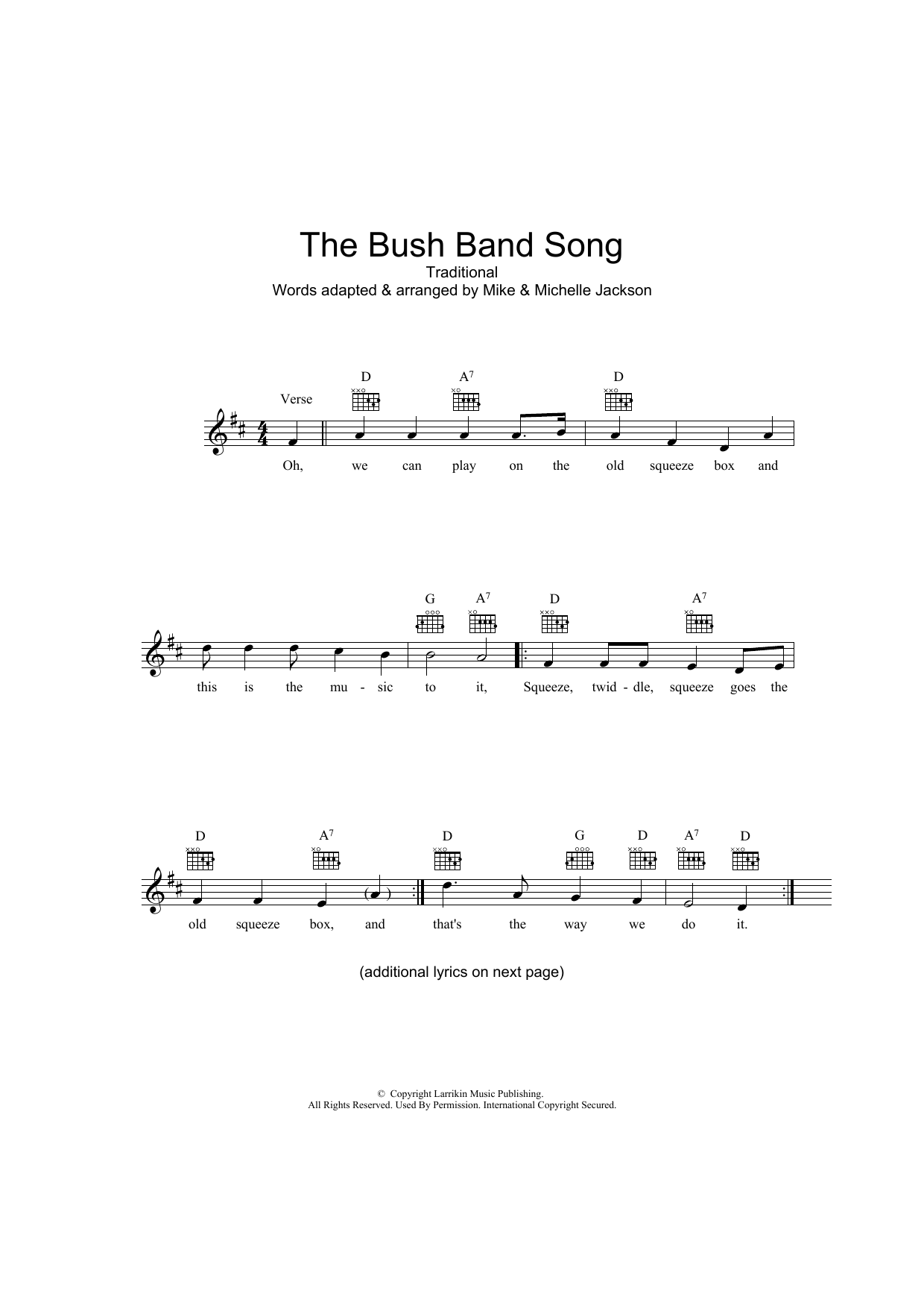 Download Traditional The Bush Band Song Sheet Music and learn how to play Melody Line, Lyrics & Chords PDF digital score in minutes