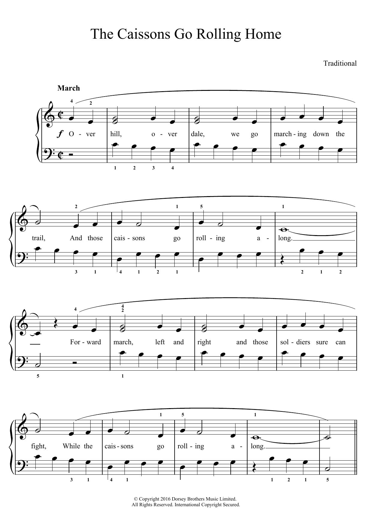 Download Traditional The Caissons Go Rolling Home Sheet Music and learn how to play Easy Piano PDF digital score in minutes