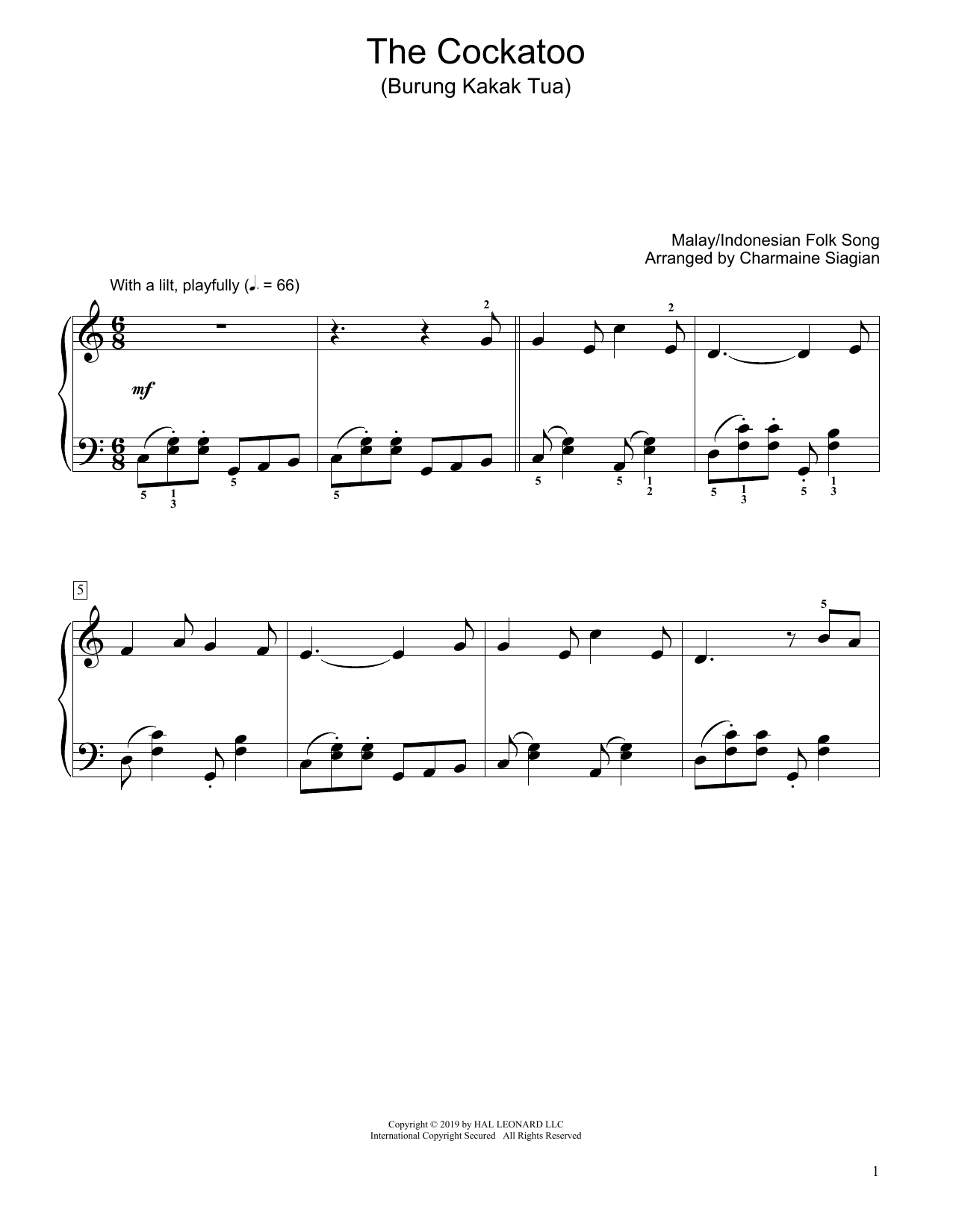 Download Traditional The Cockatoo (Burung Kakak Tua) (arr. Charmaine Siagian) Sheet Music and learn how to play Educational Piano PDF digital score in minutes