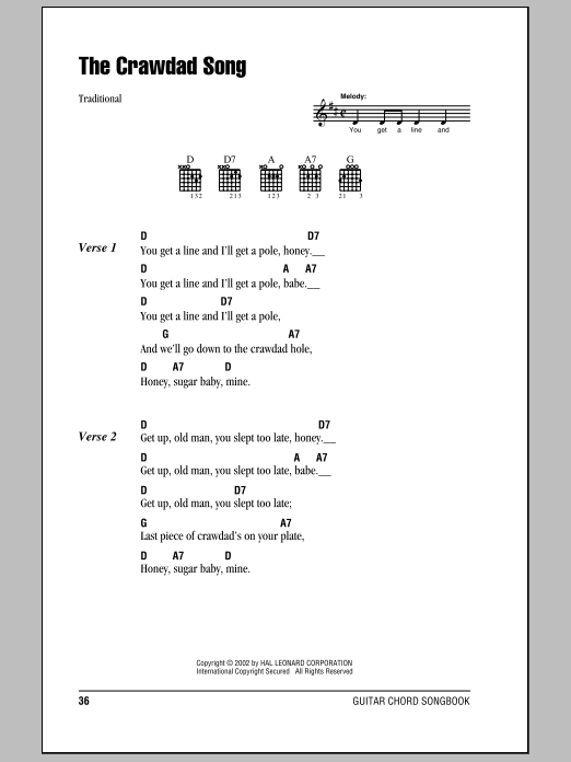 Download Traditional The Crawdad Song Sheet Music and learn how to play Very Easy Piano PDF digital score in minutes