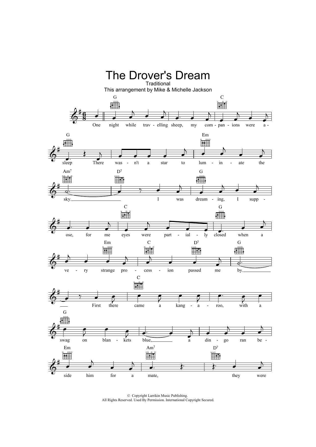 Download Traditional The Drover's Dream Sheet Music and learn how to play Melody Line, Lyrics & Chords PDF digital score in minutes