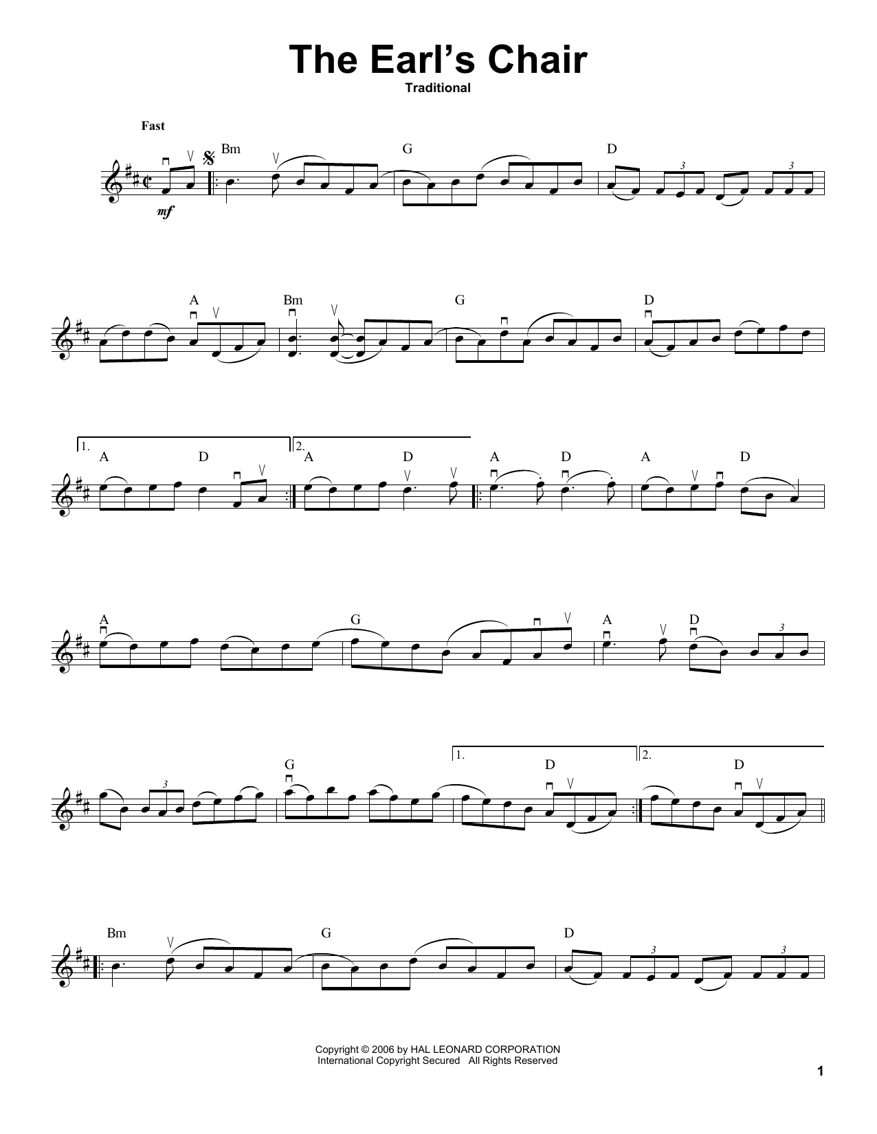 Download Traditional The Earl's Chair Sheet Music and learn how to play Violin Solo PDF digital score in minutes