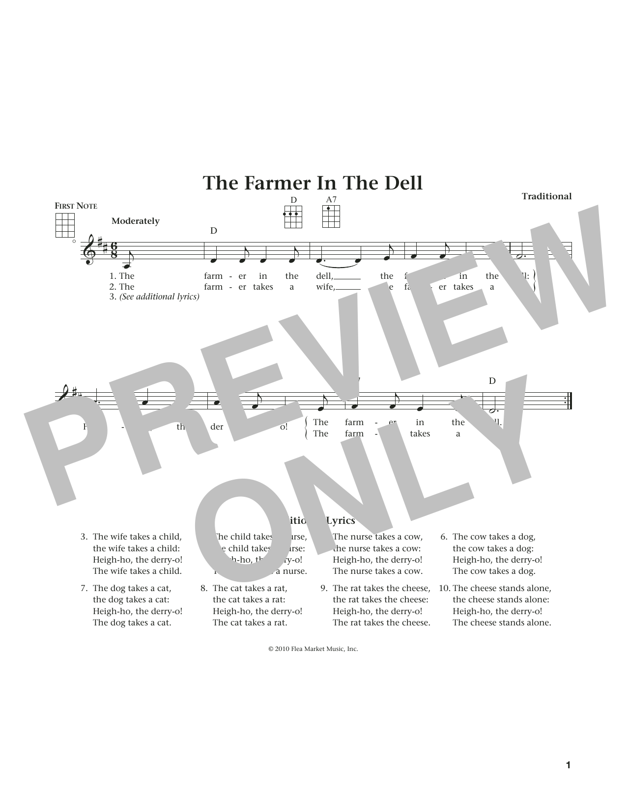 Download Traditional The Farmer In The Dell Sheet Music and learn how to play Ukulele PDF digital score in minutes