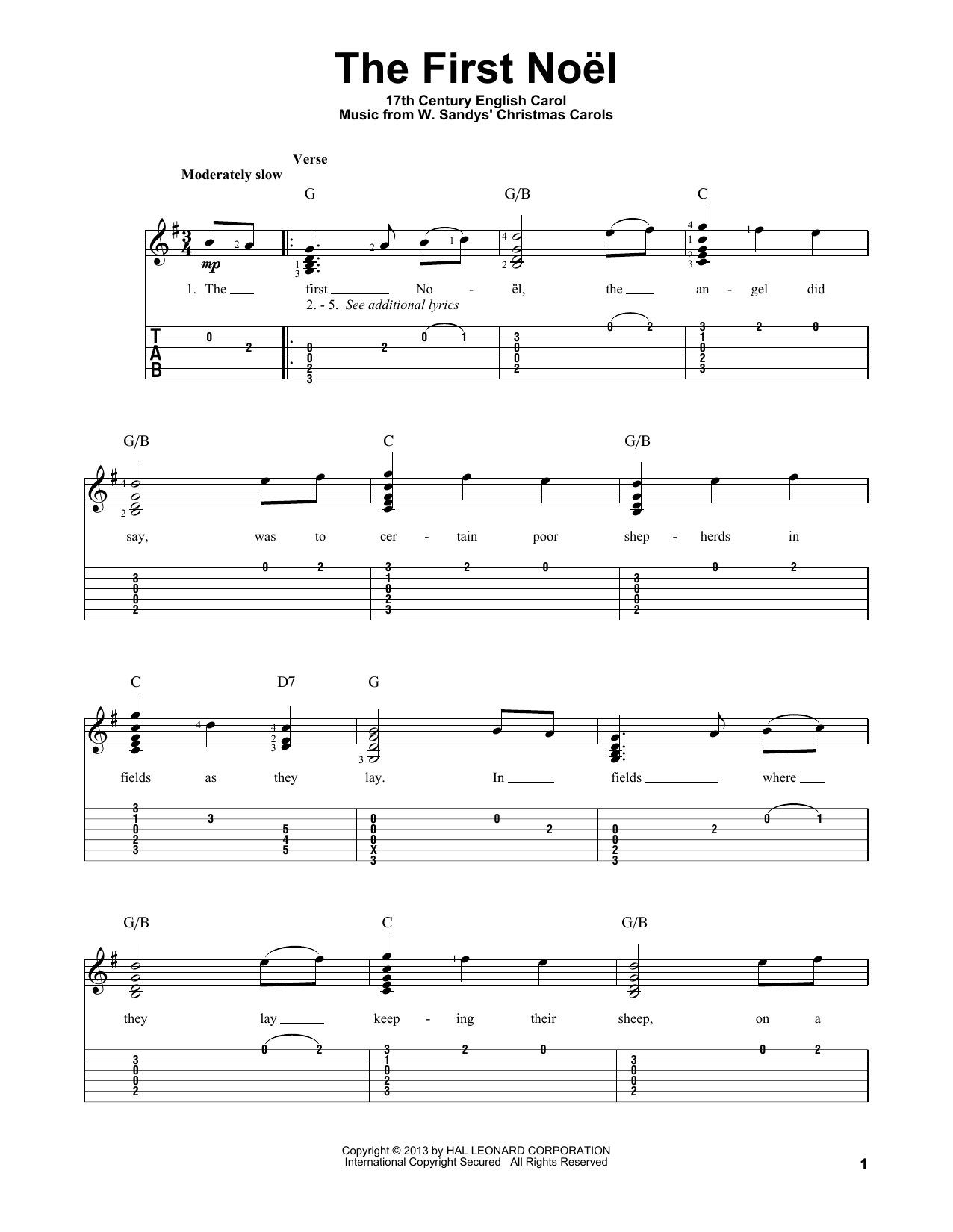 Download Traditional The First Noel Sheet Music and learn how to play Guitar Tab PDF digital score in minutes