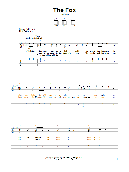 Download Traditional The Fox Sheet Music and learn how to play Real Book – Melody, Lyrics & Chords PDF digital score in minutes