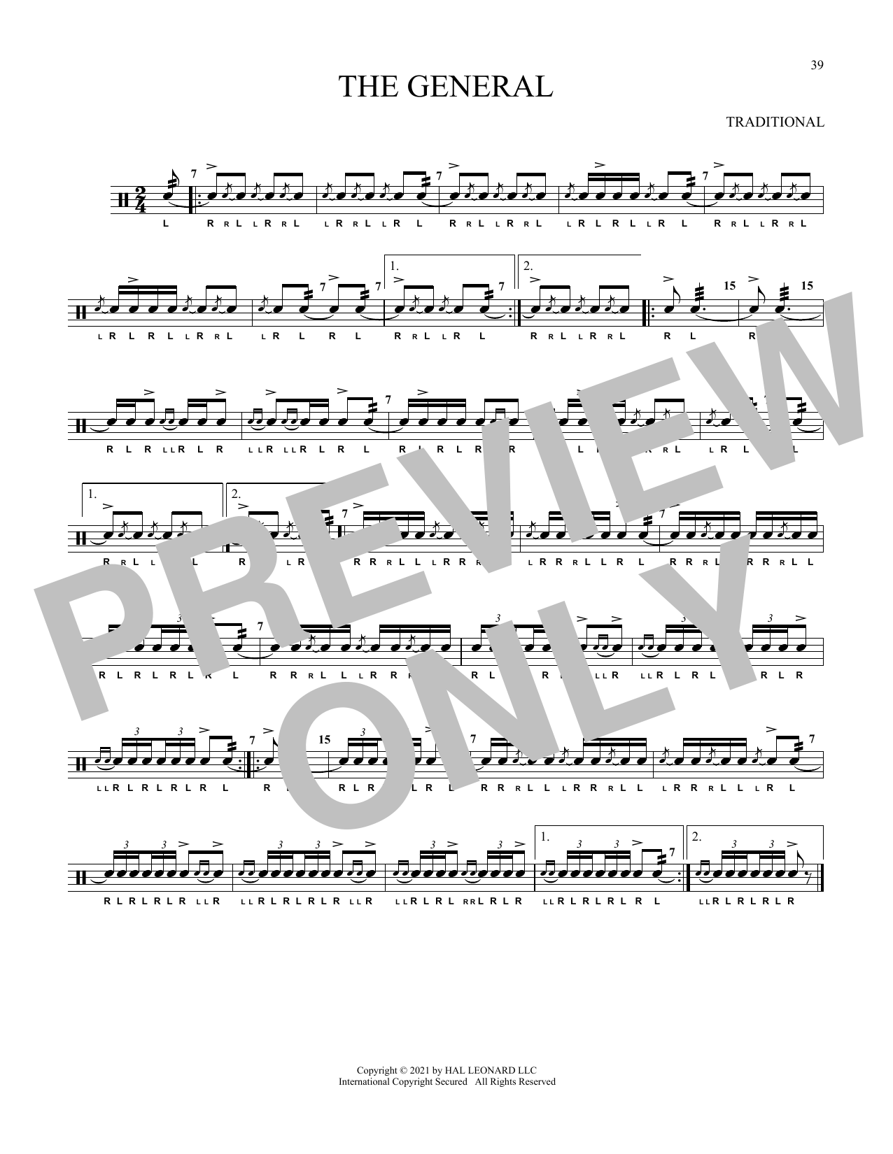 Download Traditional The General Sheet Music and learn how to play Snare Drum Solo PDF digital score in minutes