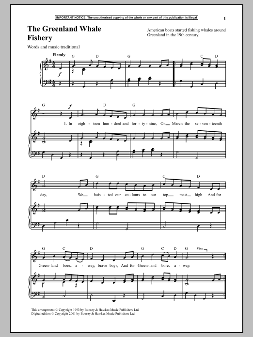 Download Traditional The Greenland Whale Fishery Sheet Music and learn how to play Piano PDF digital score in minutes