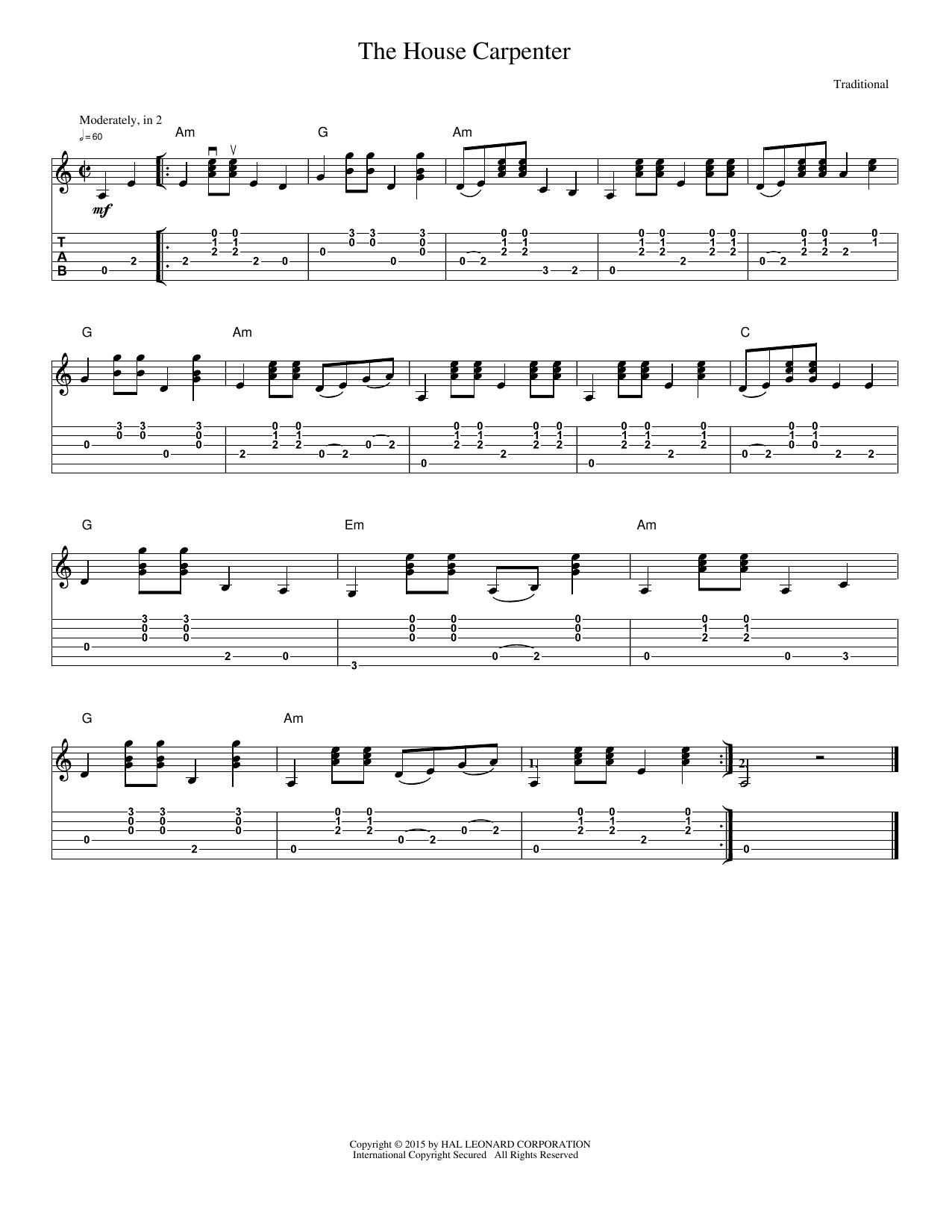 Download Traditional The House Carpenter Sheet Music and learn how to play Solo Guitar PDF digital score in minutes