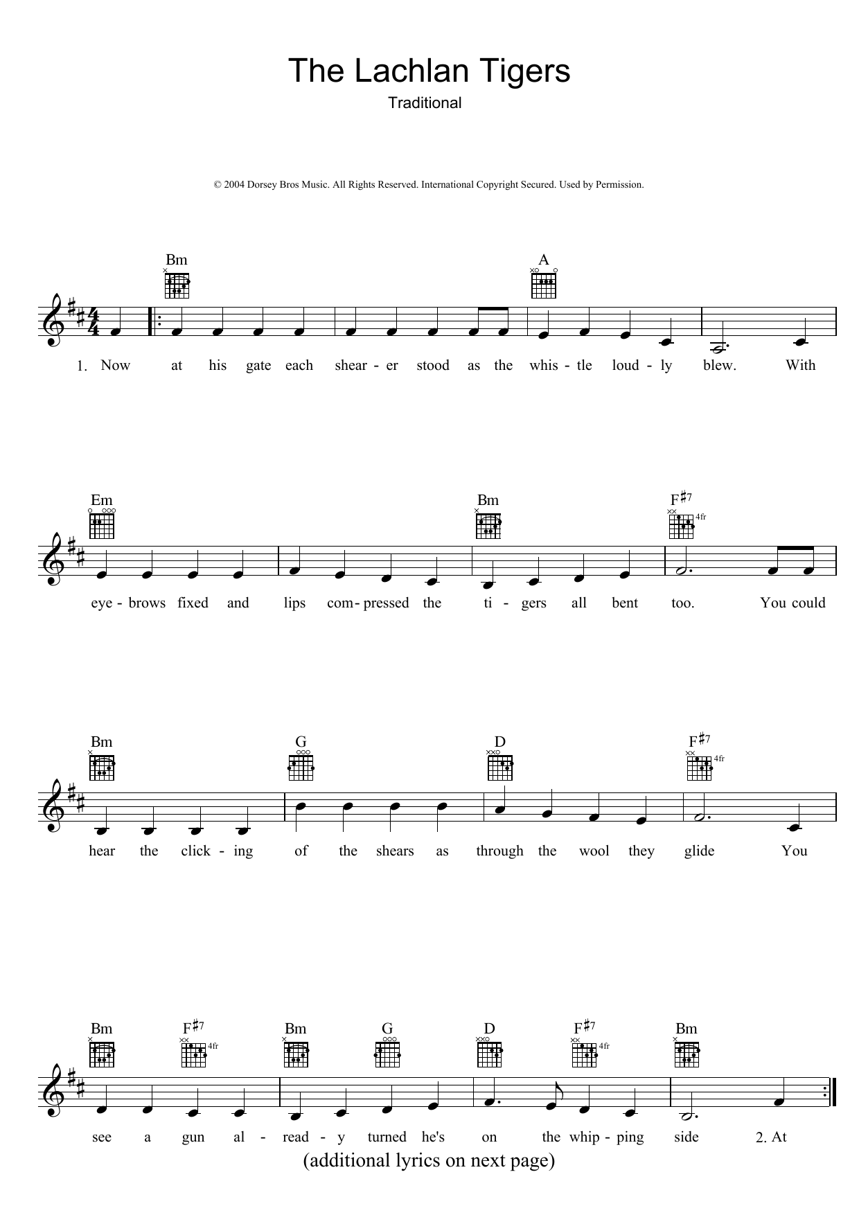 Download Traditional The Lachlan Tigers Sheet Music and learn how to play Melody Line, Lyrics & Chords PDF digital score in minutes