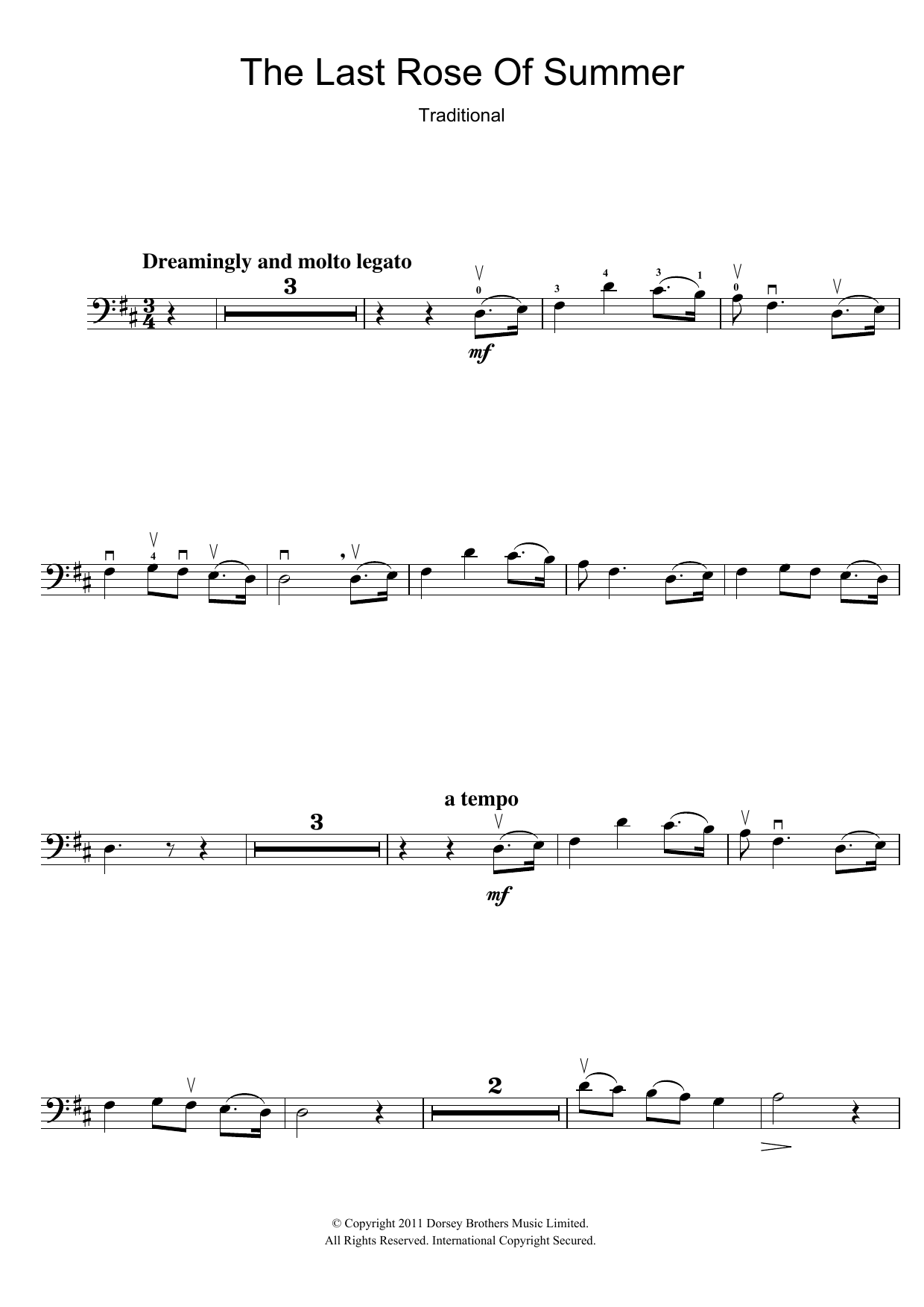 Download Traditional The Last Rose Of Summer Sheet Music and learn how to play Cello PDF digital score in minutes