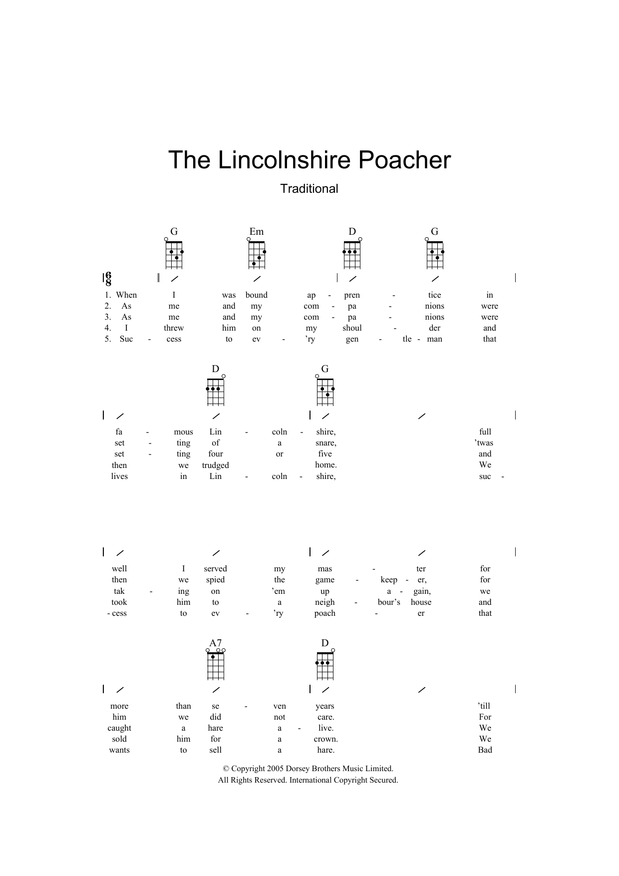 Download Traditional The Lincolnshire Poacher Sheet Music and learn how to play Ukulele with strumming patterns PDF digital score in minutes
