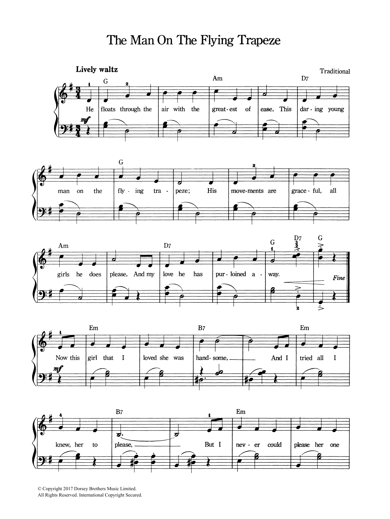 Download Traditional The Man On The Flying Trapeze Sheet Music and learn how to play Piano & Vocal PDF digital score in minutes