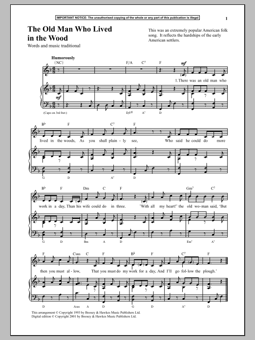 Download Traditional The Old Man Who Lived In The Wood Sheet Music and learn how to play Piano PDF digital score in minutes