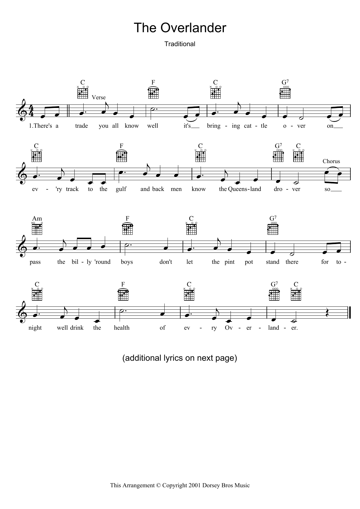 Download Traditional The Overlander Sheet Music and learn how to play Melody Line, Lyrics & Chords PDF digital score in minutes